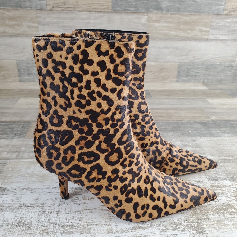 Steve Madden Alston Womens Boots Sz 9.5 M Leopard Print Calf Hair Pointed Toe